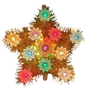 Vintage Gold Tinsel Small Christmas Tree Top Mutli Color Star